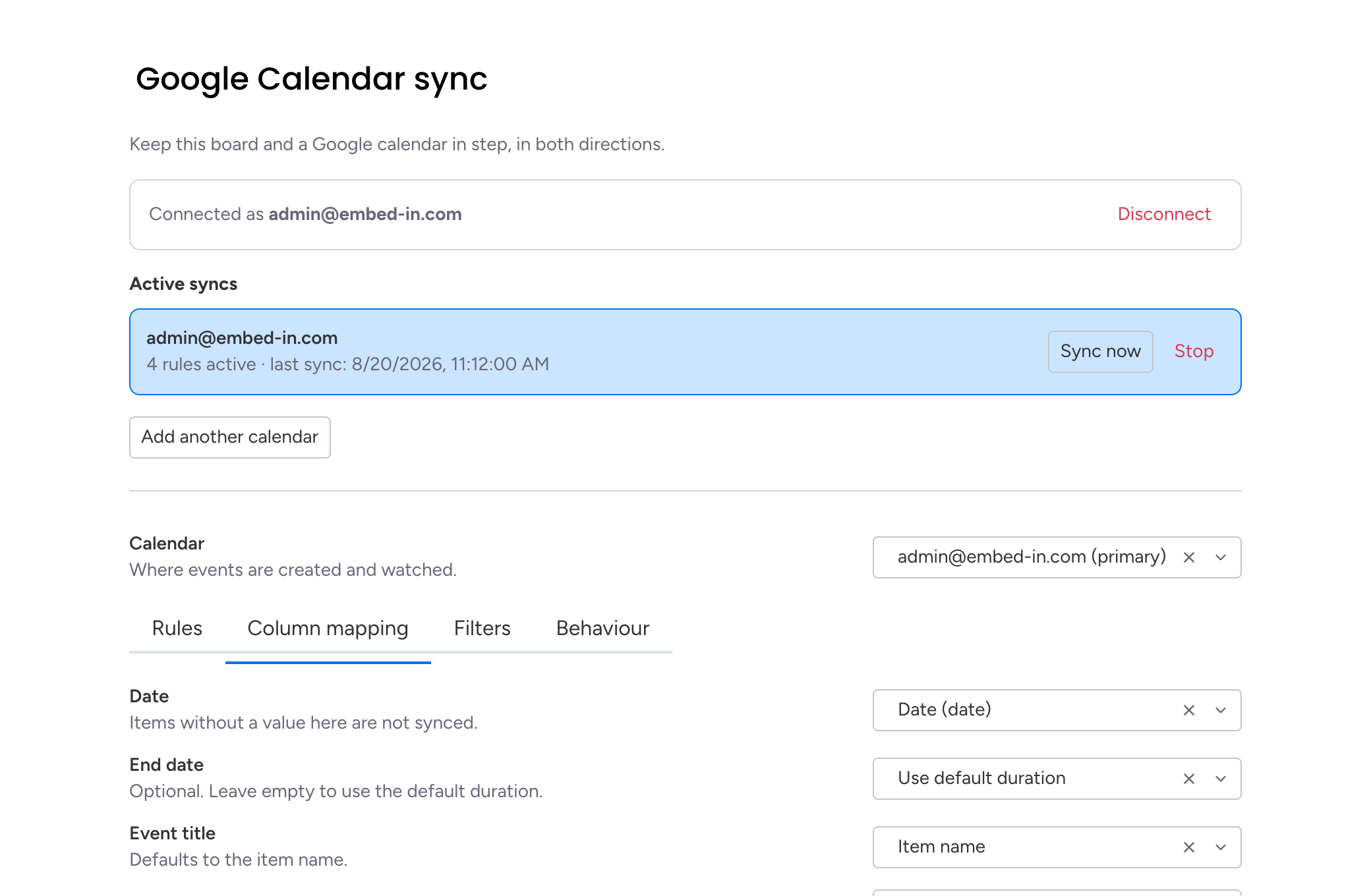 Mapping monday.com columns to Google Calendar event fields