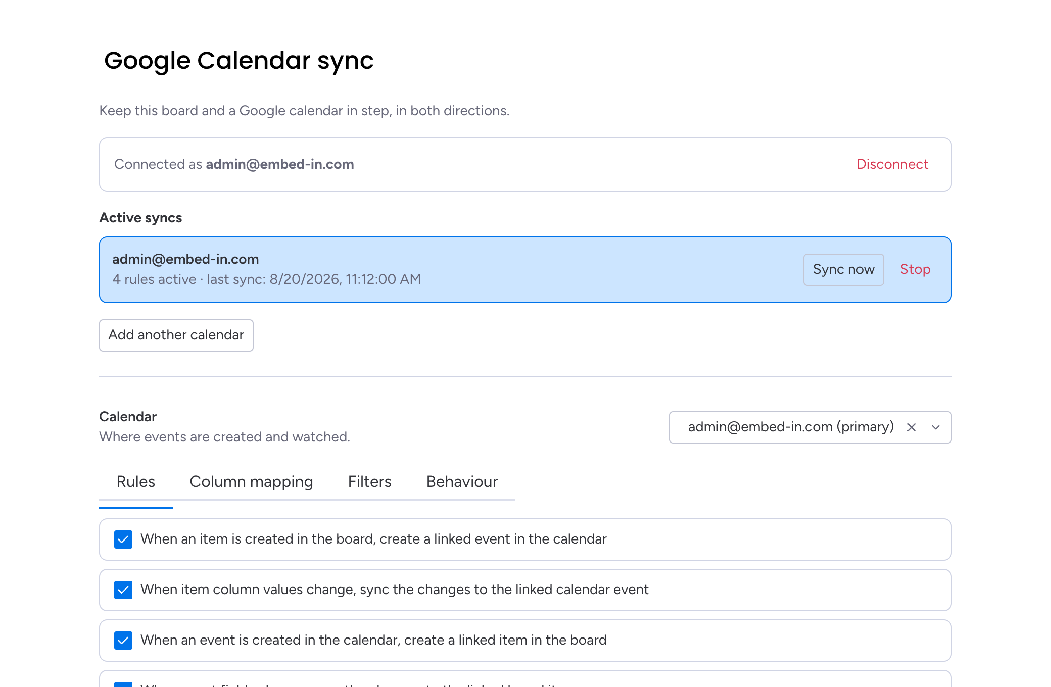 The sync rules with both Google-to-board rules enabled